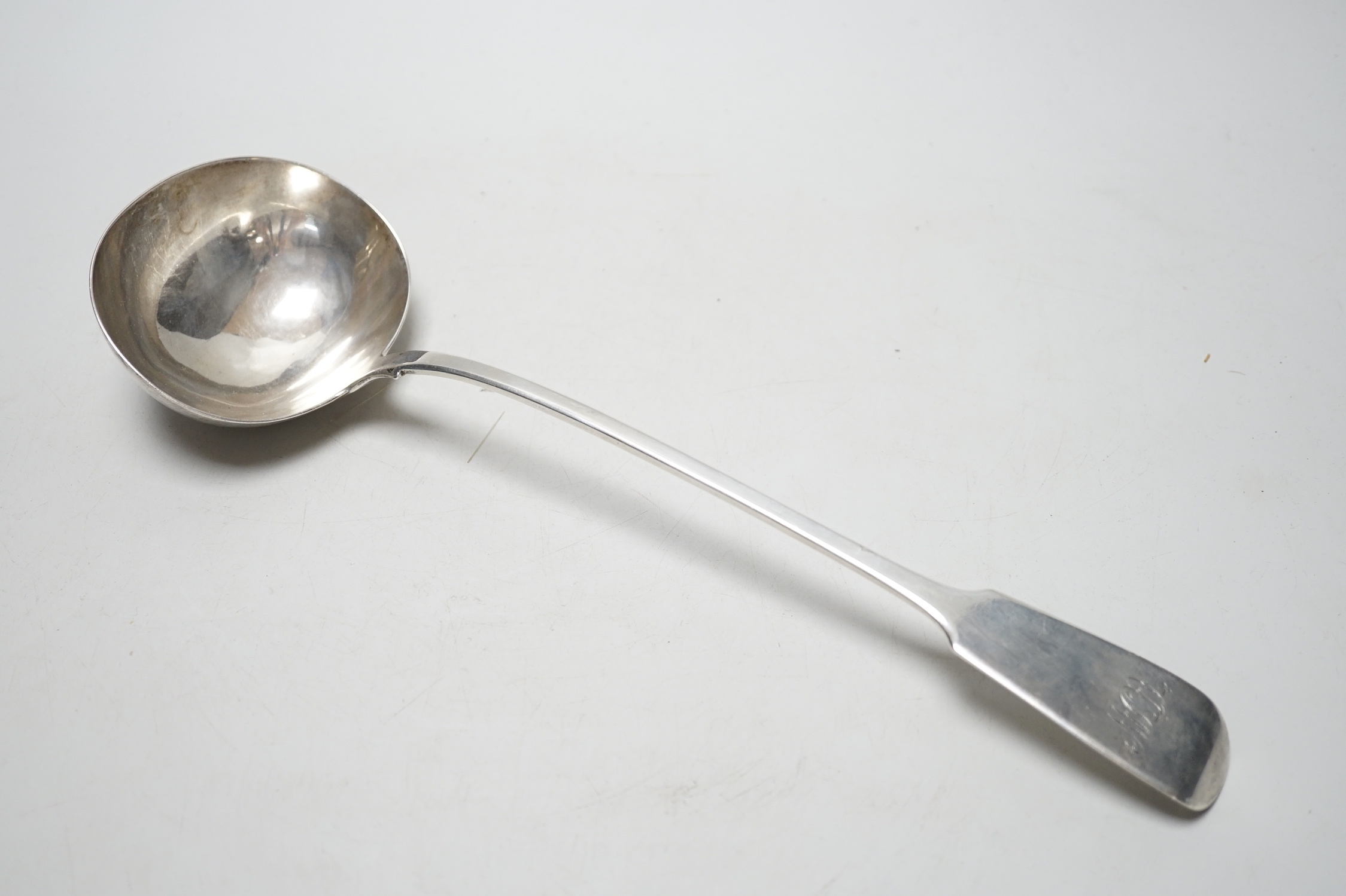 A William IV silver fiddle pattern soup ladle, William Eaton, London, 1831, 33.5cm, 6.7oz.